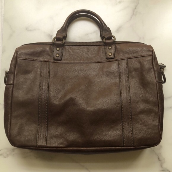 Fossil Brown Leather Briefcase Messenger Travel Crossbody Bag Double handle - Picture 2 of 15